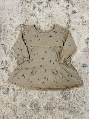 Neutral mushroom print tiered baby dress